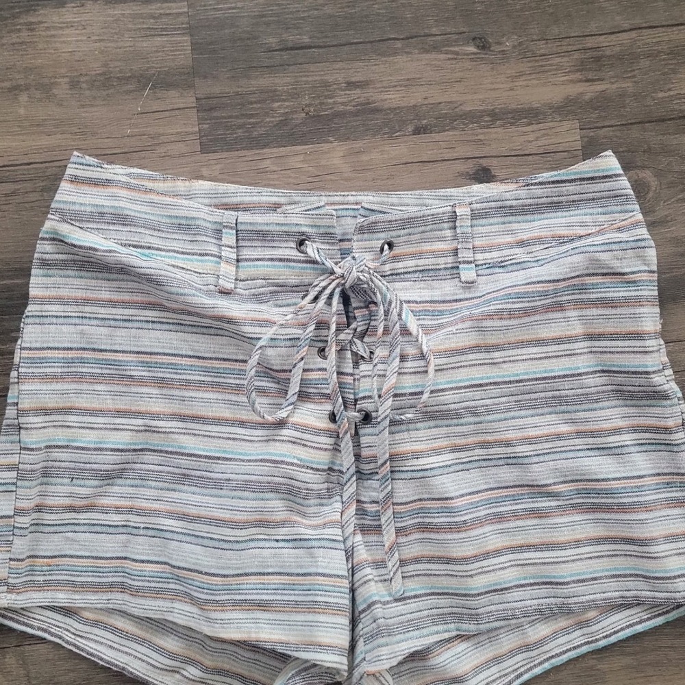 Honey Punch Striped Lace Up Front Shorts Multi Color Boho Festival Womens Medium